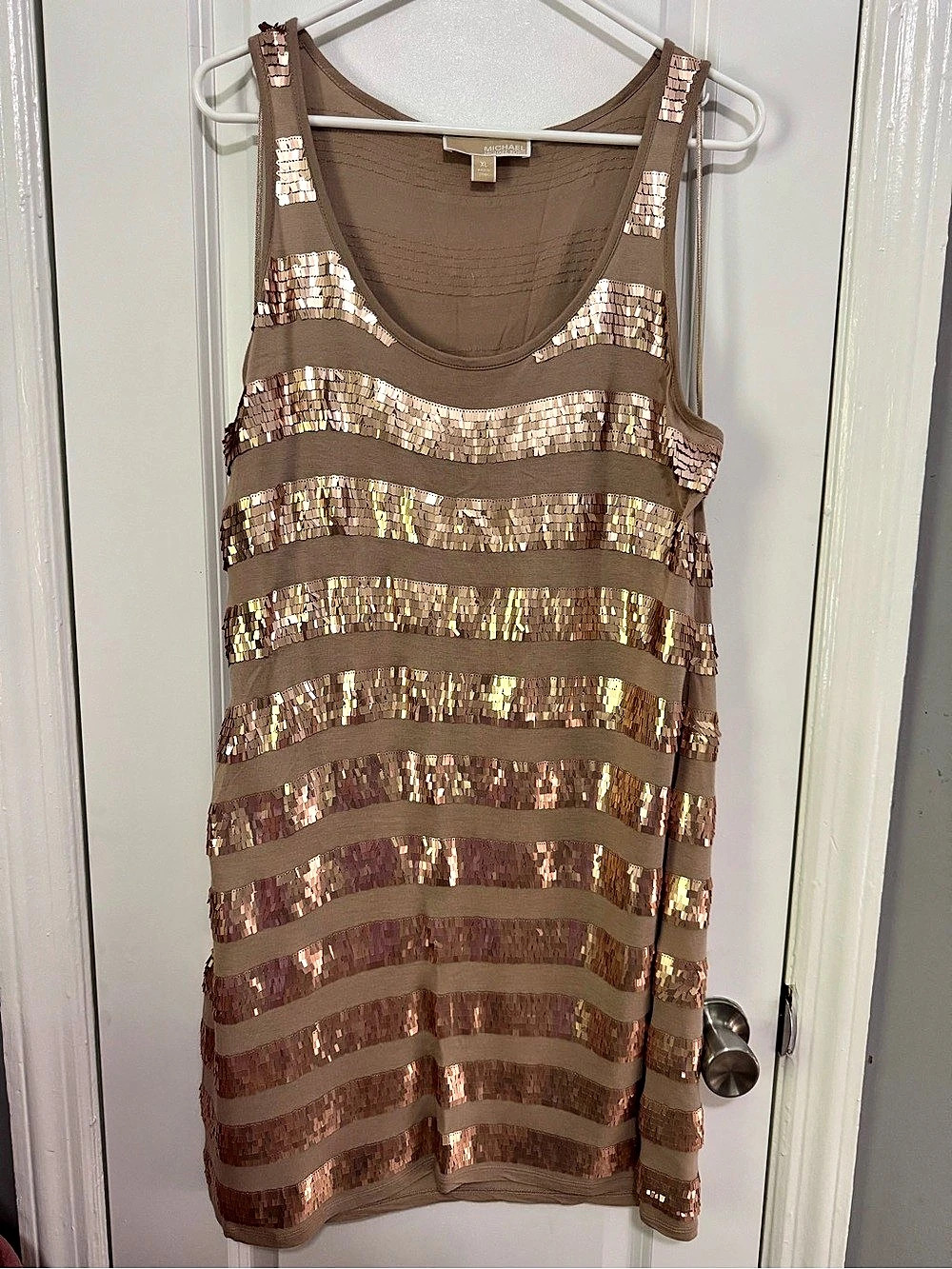 Michael Kors Sequin Stripe Tank Top in Brown & Gold Size XL Like New